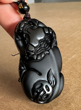 正宗黑曜石大水牛吊坠男女缺水补水老黄牛挂件坠子气势辉鸿牛礼物