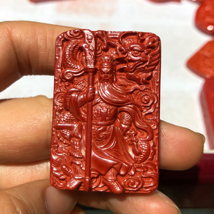 原矿帝王红朱砂武财神挂件男女霸气站关公拿刀关二爷吊坠忠肝义胆