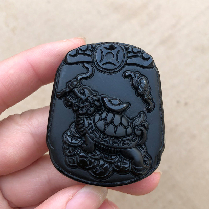 天然黑曜石龙龟保泰吊坠龟保运金龟赐瑞献宝饰品情侣挂件首饰