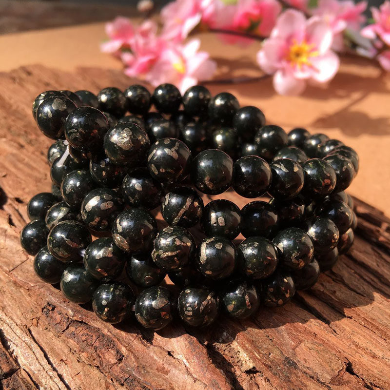 玉见美玉 洒金天然新疆和田青玉108颗手链 玉石稀有洒金黄手串