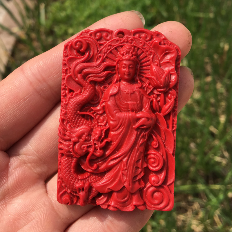 朱砂红南海观音菩萨吊坠佛像站龙滴水骑龙观音挂件乘龙观音龙头