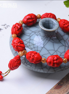 朱砂双面十八罗汉头手串项链项坠男女佛像情侣款怪罗汉降龙礼物