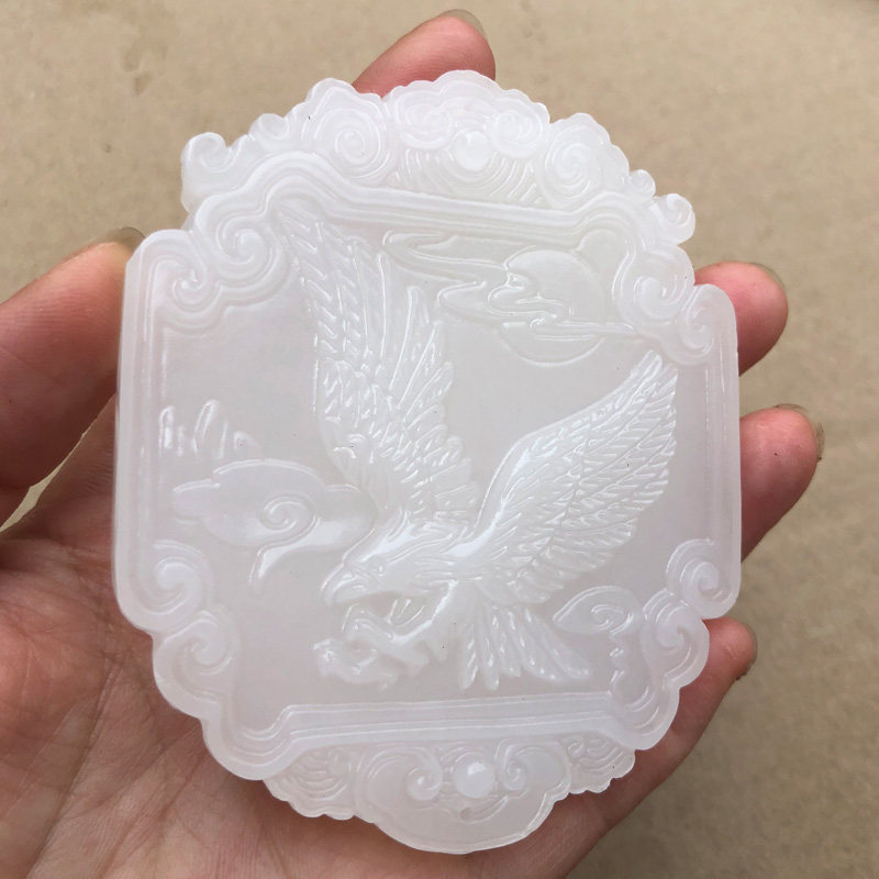 玉见美玉 天然新疆白玉大展鸿图挂件 抓住机遇鹰车挂件装饰大牌子