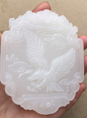 玉见美玉 天然新疆白玉大展鸿图挂件 抓住机遇鹰车挂件装饰大牌子