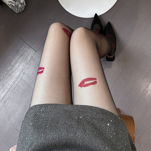 欧美个性性感唇印超薄提花连裤袜