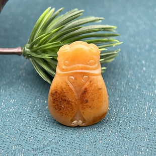 新疆和田玉籽料 知了金蝉一鸣惊人 黄沁红皮吊坠挂件金镶玉戒面