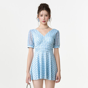 超仙ins泳装 批发女士泳衣新款 显瘦保守遮肚显性感连体泡温泉裙式