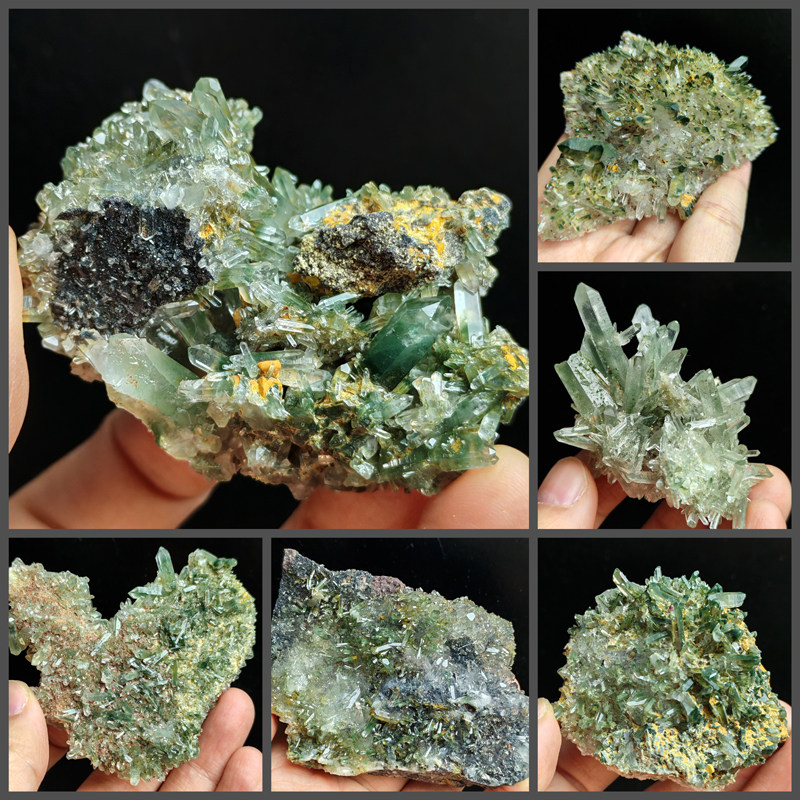 四川金口河绿幽灵水晶簇天然水晶矿物石原石小摆件绿色科学收藏品