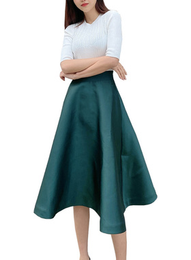 Ted新款针织拼接大摆裙优雅轻奢气质高腰显瘦纯色拉链中长连衣裙