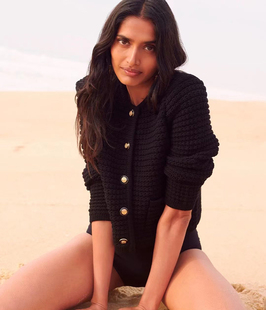 黑色气质单排扣棉质粗编织针织开衫 小香风新款 优雅外套 法式 纯元