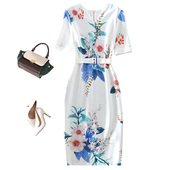 优雅白底印花修身 2020夏装 新款 包臀显瘦气质改良旗袍裙中长连衣裙