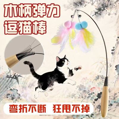 CFA赛级逗猫棒长杆猫玩具小飞虫羽毛替换头耐咬幼猫用品猫咪自嗨