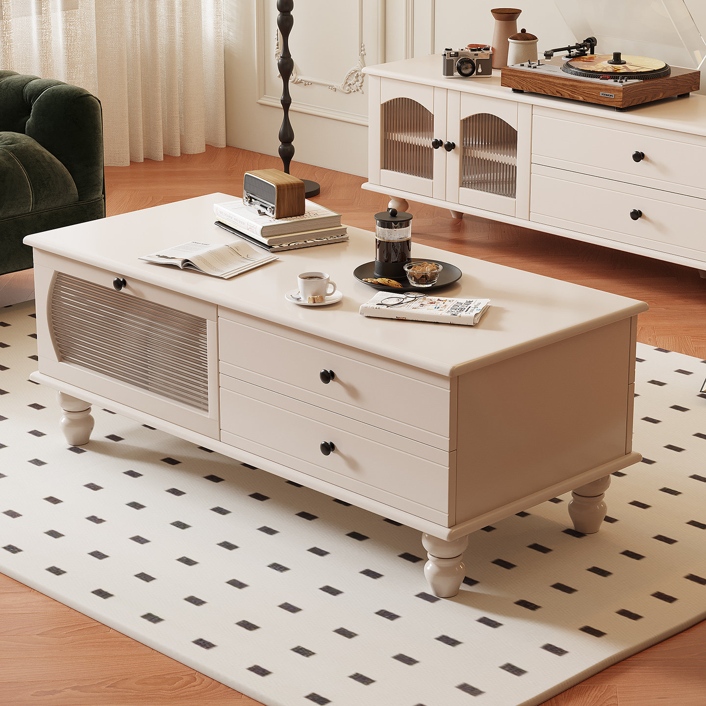 法式白色实木茶几电视柜组合现代简约小户型客厅茶几桌客厅家用桌