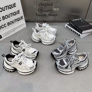 显脚小松糕鞋 厚底增高6cm老爹鞋 小个子休闲运动鞋 新款 女2026春季