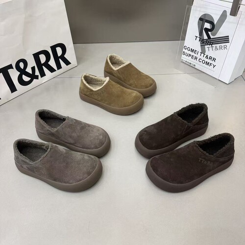 TT&RR磨砂皮博肯鞋女秋冬新款厚底两穿踩脚加绒一脚蹬懒人休闲鞋