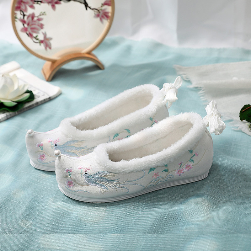 秋冬季古风汉服鞋复古毛口加绒低帮鞋女搭配宫廷汉服绑带增高单鞋,女鞋,汉服鞋,淘宝优惠券,粉丝福利购,淘宝优惠卷