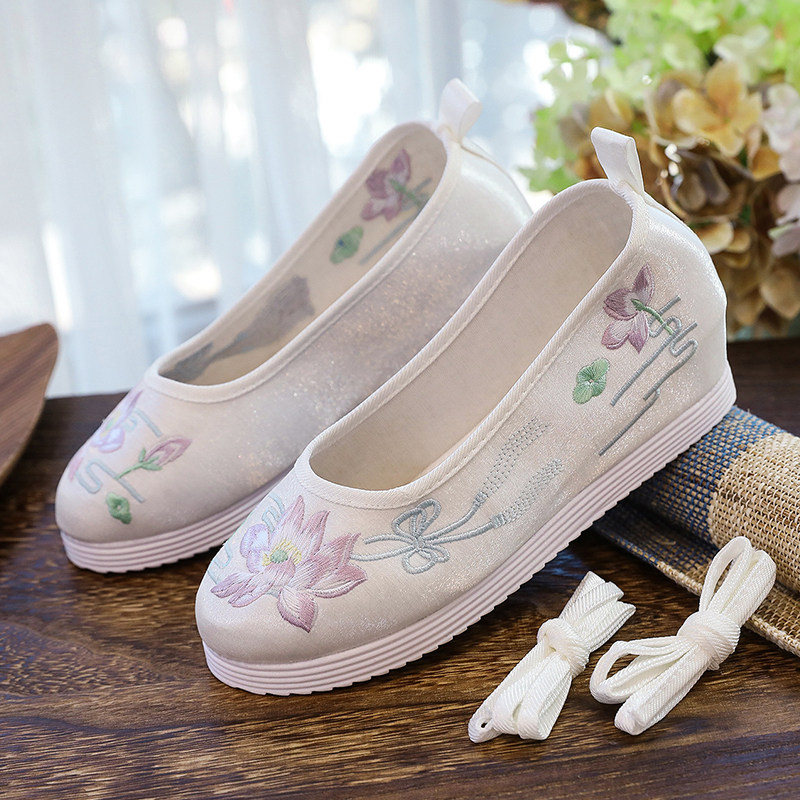 原创绣花汉服鞋内增高软底布鞋搭配古装戏鞋子表演舞蹈演出软底鞋