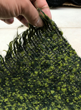 半米价/墨绿秋香黄色织圈圈羊毛粗纺小香风时装布料春秋外套面料