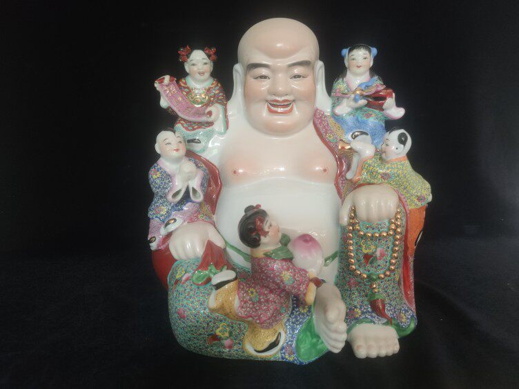 景德镇陶瓷老厂货纯手工制作雕塑五子登科罗汉居家摆件收藏热卖珍