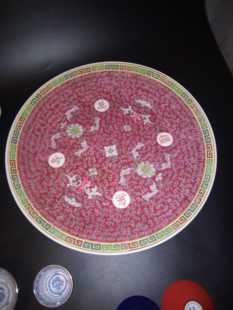 景德镇老厂货手绘粉彩万寿无疆16寸大盘看盘挂盘摆件祝寿盘子