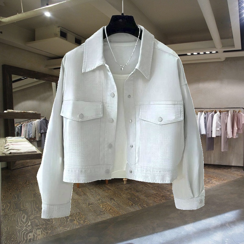 韩版休闲宽松工装夹克纯棉短款白色牛仔外套女春秋季2025新款百搭