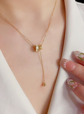 时尚个性气质轻奢猫眼石滚轮项链韩版精致高级感小众设计感锁骨链