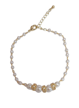 日韩时尚温柔百搭满钻椭圆珍珠手链女小众气质简约设计感手饰批发