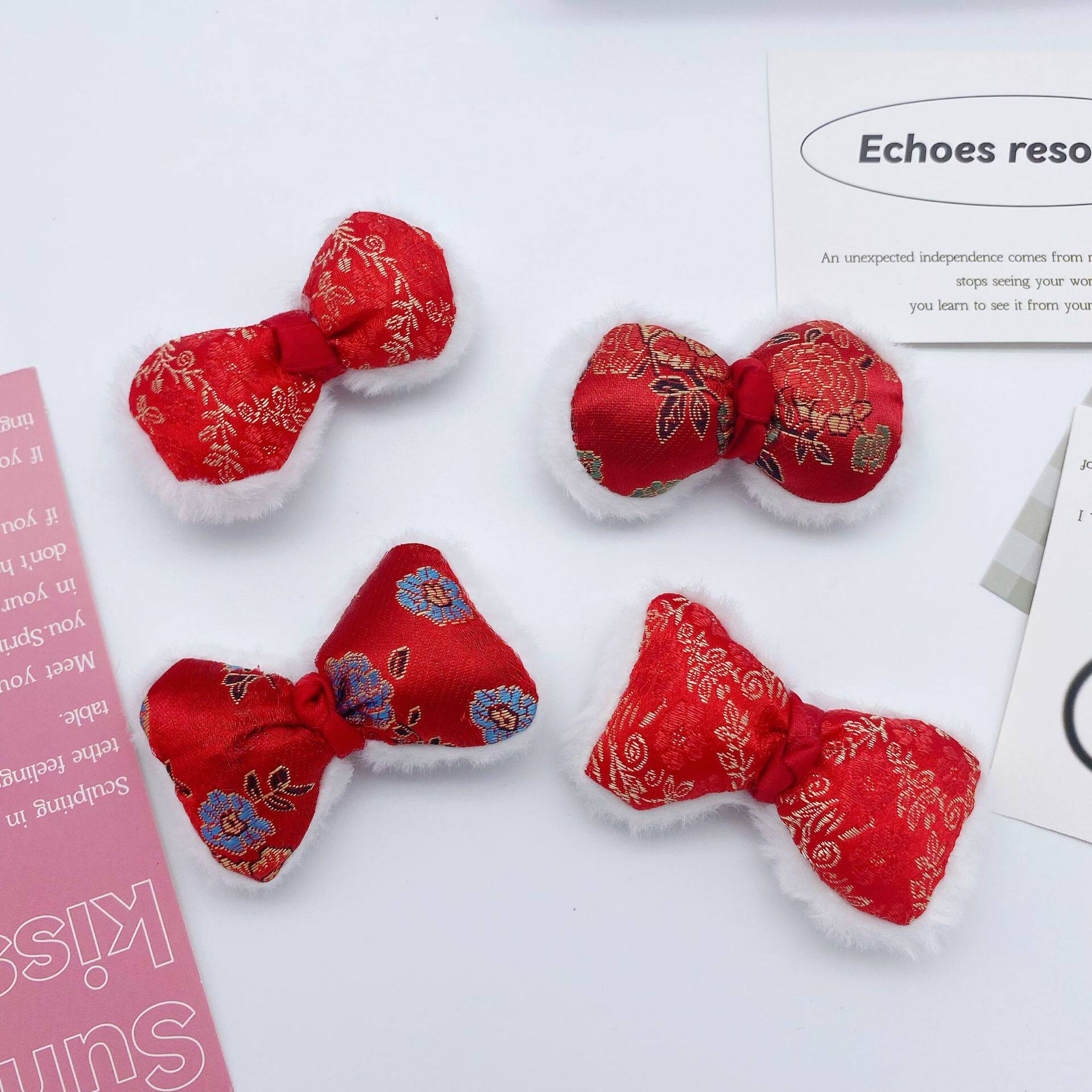 新年大红色绸缎毛绒立体蝴蝶结少女发饰配件服装家纺包包装饰辅料