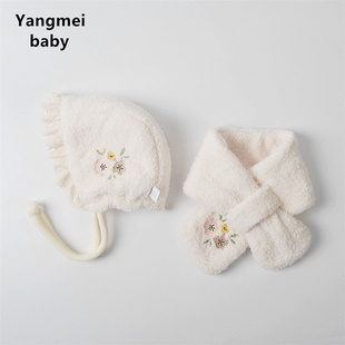 moinmlon冬季新款女童双层加绒保暖护耳帽防风花边淑女帽子