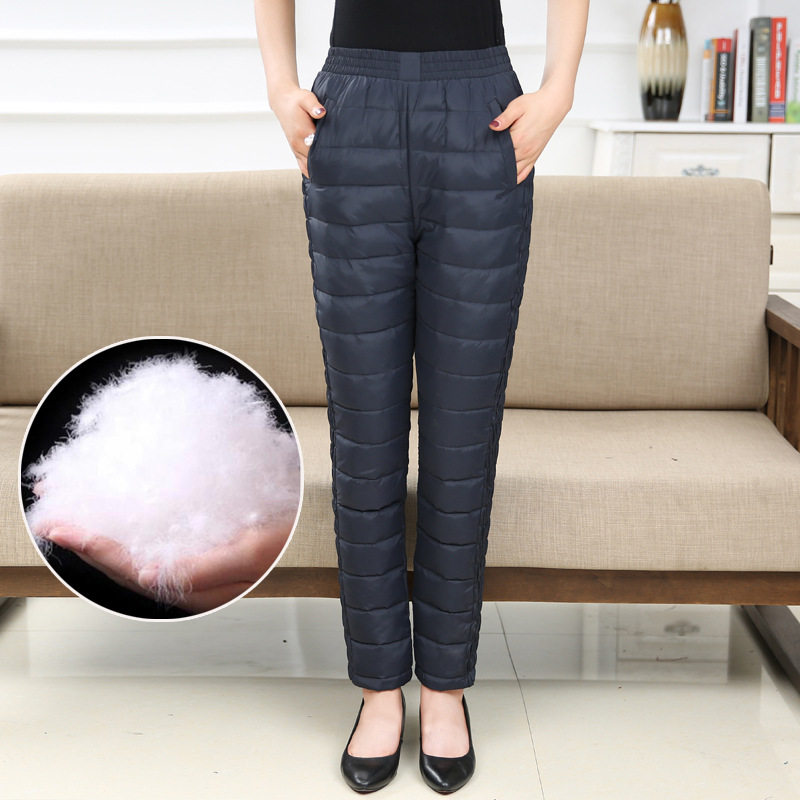 中老年人羽绒裤女士外穿高腰大码修身显瘦保暖冬季妈妈加厚长裤
