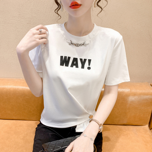 PS35399# 夏季新款韩版修身印花字母短袖T恤不规则设计感上衣女 服装批发女装直播货源