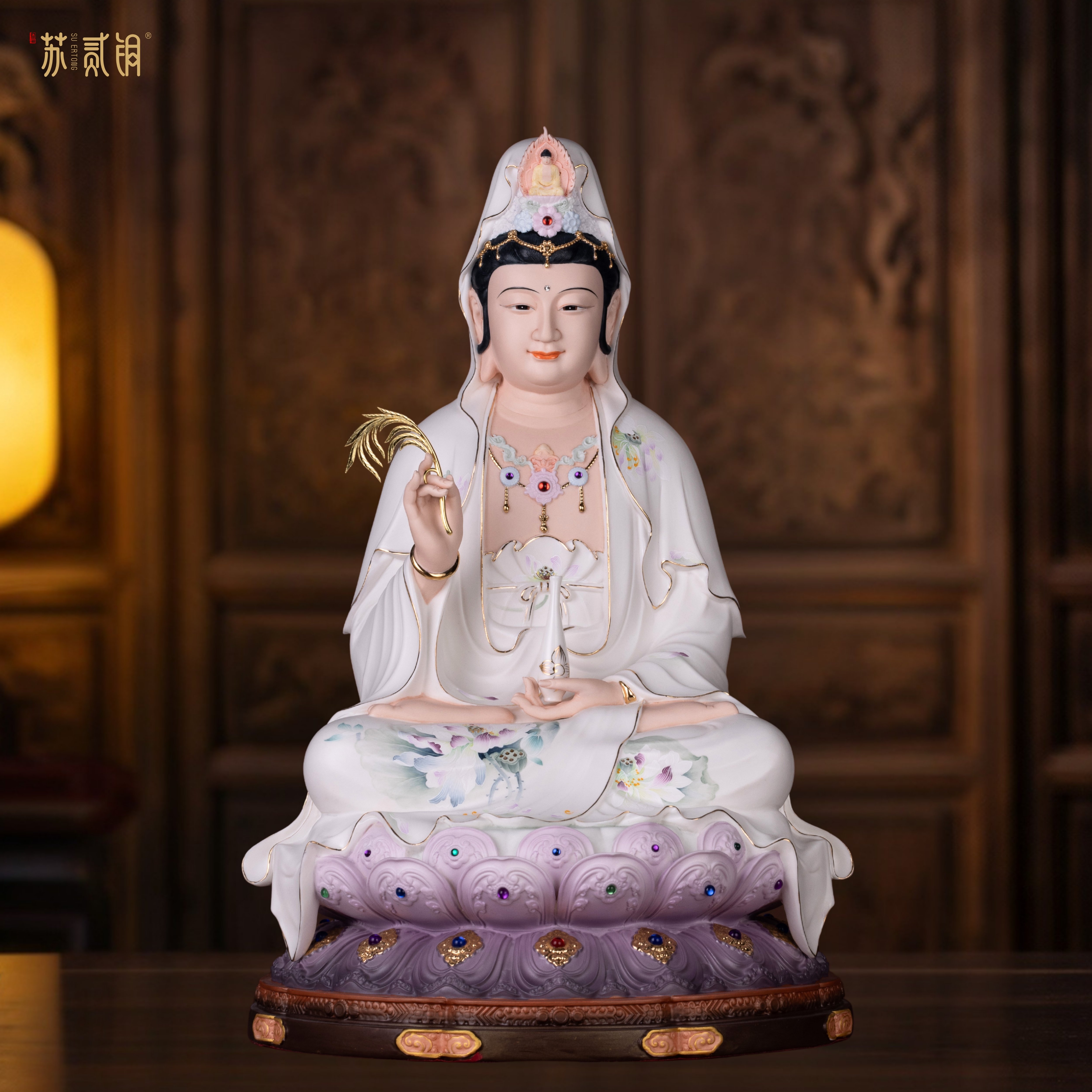 陶瓷坐莲观音佛像家用供奉摆件