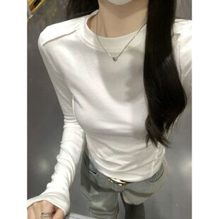 加绒加厚圆领长袖打底衫女秋冬新款大码胖mm修身保暖内搭T恤上衣