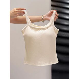 92棉蕾丝带胸垫一体吊带背心女2026春夏修身大码外穿内搭打底上衣
