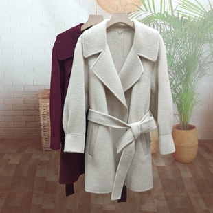 安可拉红双面羊绒大衣女西装领2025年新款秋冬季中长款羊毛呢外套