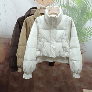 时髦设计感咖色立领冬季羽绒服外套女宽松三防短款古典风通勤上衣