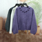 秋冬短款 葡萄紫时尚 设计感包扣圆领羊毛呢外套宽松蝙蝠袖 羊绒大衣