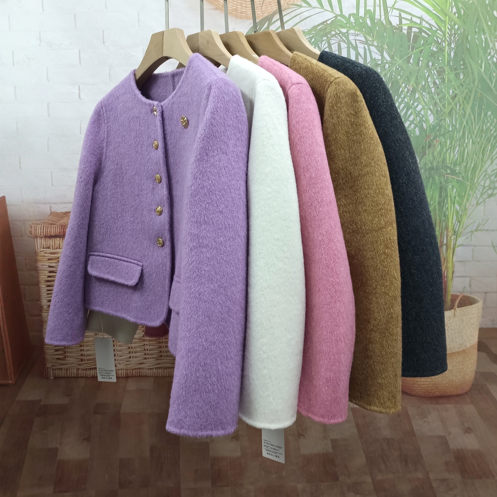 熏衣紫2025秋冬新款双面羊绒大衣女短款小个子圆领时尚羊毛呢外套