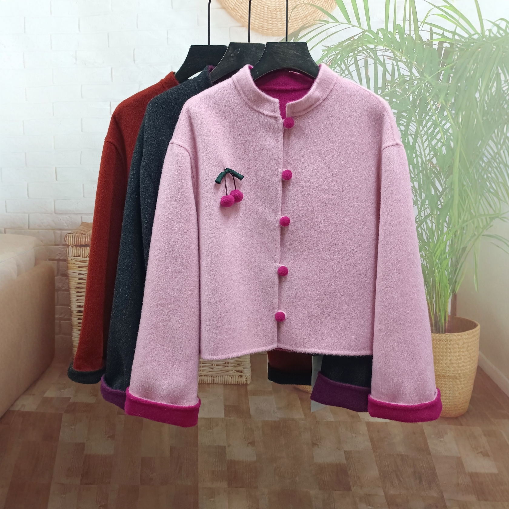 新中式国风百搭短款小个子双面羊绒大衣女立领盘扣超细羊毛呢外套