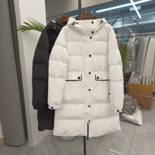 时尚户外连帽303g绒加厚蓬松派克羽绒服雪白色大口袋防风保暖外套