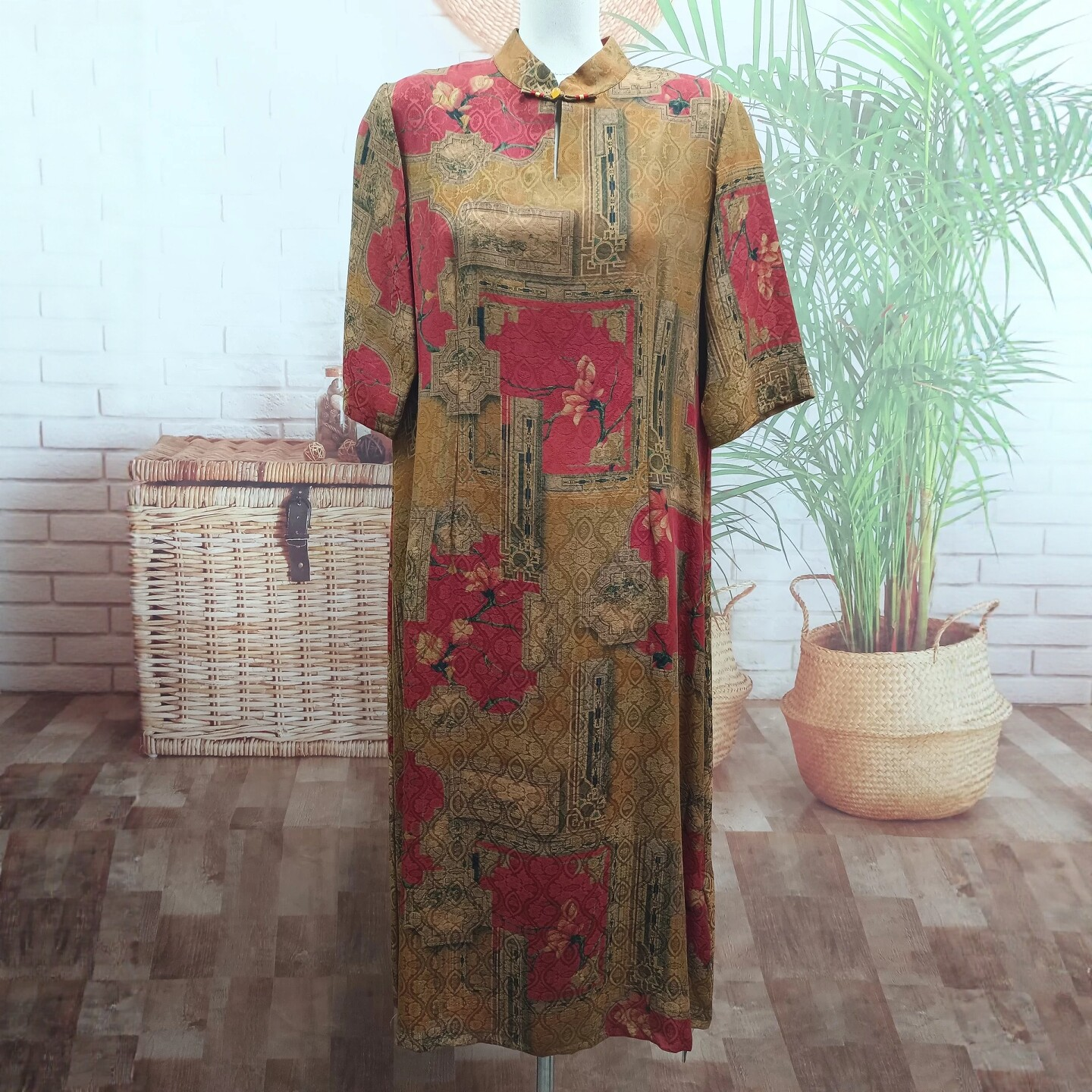 惊喜孤品特价花萝香云纱真丝连衣裙女夏季捡漏盘扣立领桑蚕丝裙子