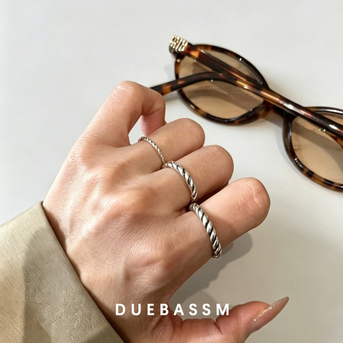 DUEBASSM轻奢做旧麻花银戒指女