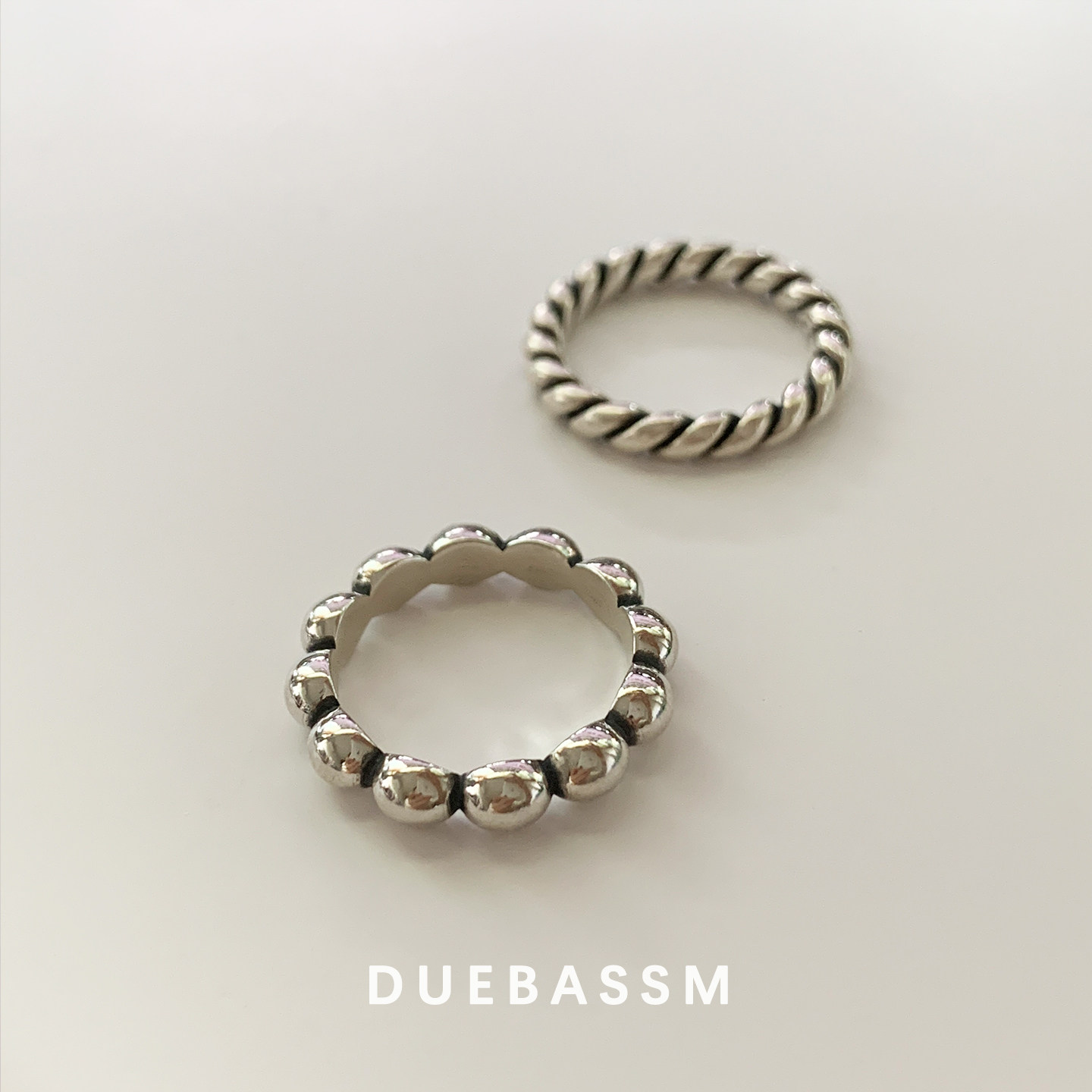 DUEBASSMS925银椭圆珠子戒指女