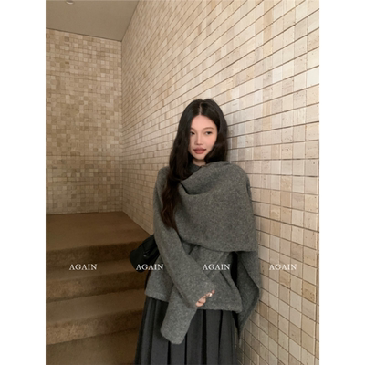 AGAIN灰色斗篷毛衣女冬季新款