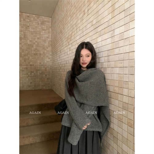 AGAIN灰色斗篷毛衣女冬季新款