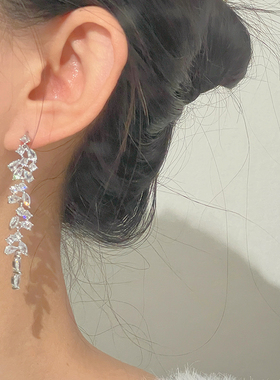 暗香疏影.AFunnyStory小众长款流苏树叶超闪仙气蚊香盘耳夹耳针女