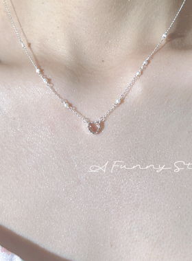 少女粉.A Funny Story 通体s925纯银天然淡水珍珠淡粉爱心项链