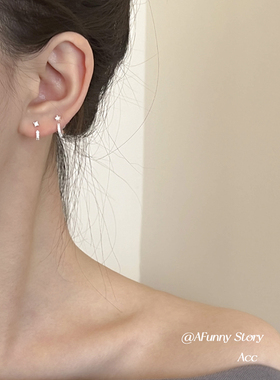 双子座｜AFunnyStory精致百搭双耳洞后挂式包耳925银耳钉耳针女