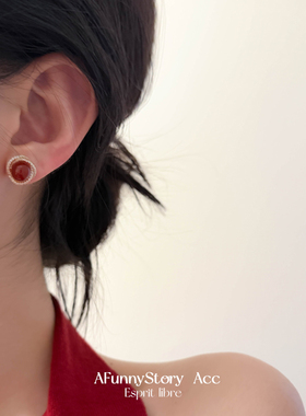 南红｜AFunnyStory新款显白红色耳针无痛蚊香盘耳夹新年其实耳钉