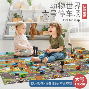 动物园主题动物世界地图场景交通停车场玩车儿童玩具小汽车游戏垫